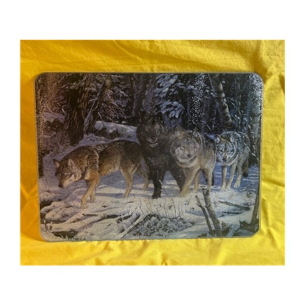Wolf Pack Scene 16" wide x 12" tall Tempered Glass Cutting Board 756